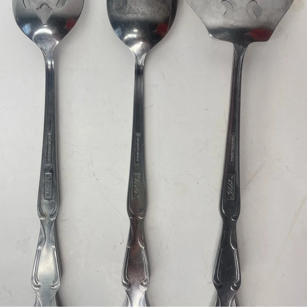 3 Piece Serving Set 3 Spoons Slotted Stainless Steel Japan Vintage